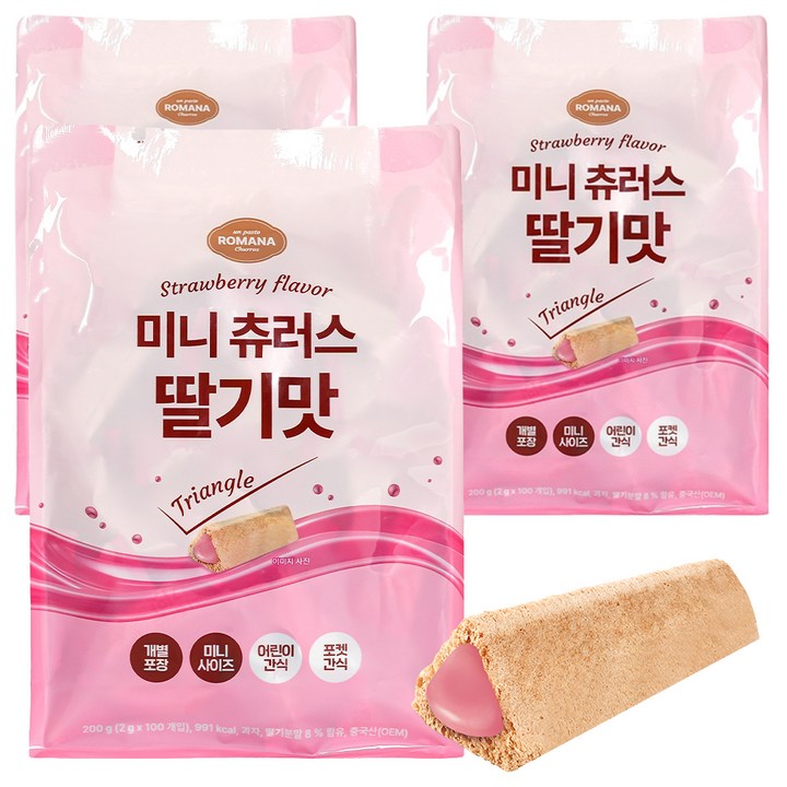 로마나 미니 츄러스 딸기맛, 3개, 200g