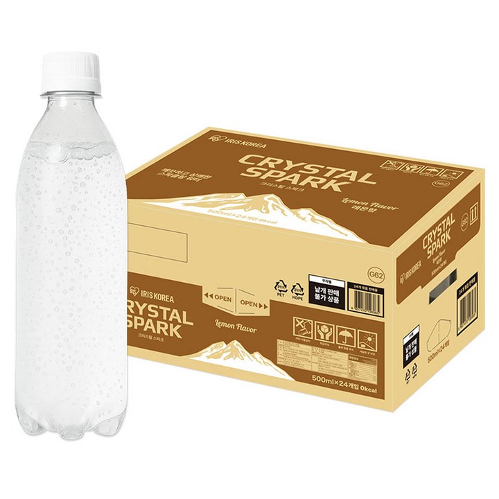 아이리스 크리스탈 스파크 탄산음료 레몬향 무라벨, 24개, 500ml