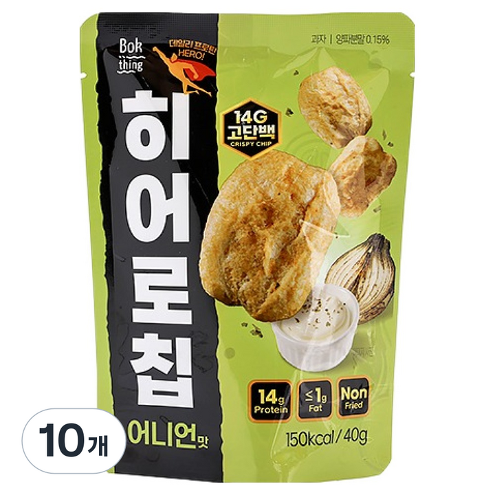 복띵 히어로칩 고단백 저지방 스낵 어니언맛, 40g, 10개