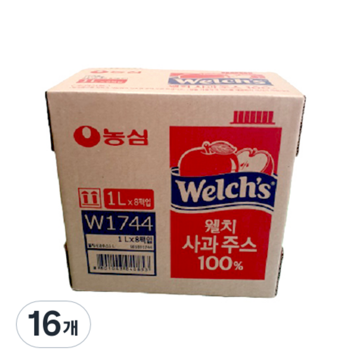 웰치스 사과 주스 종이팩, 16개, 1L