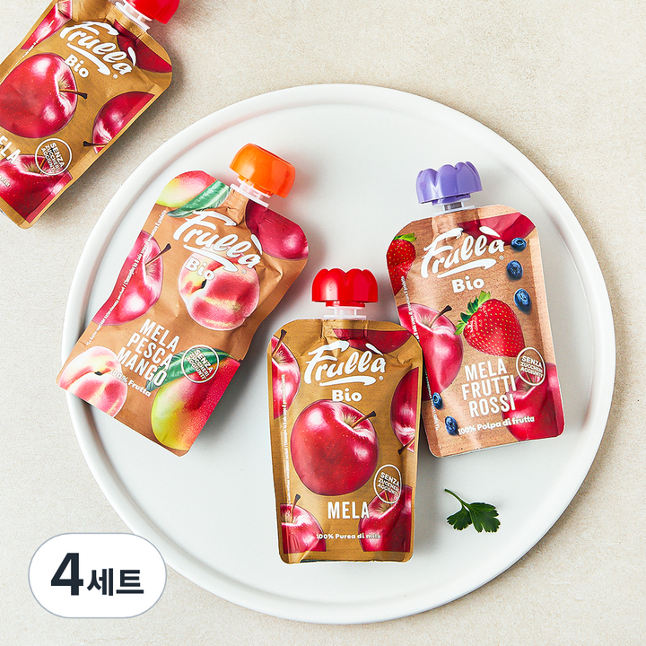 푸루라 유기농 사과 퓨레 100g x 2개입 + 사과 블루베리 딸기 퓨레 100g + 사과 복숭아 망고 퓨레 100g 세트, 400g, 4세트