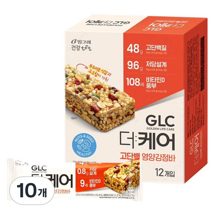 티에프티 GLC 더케어 고단백 영양강정바 12p, 240g, 10개