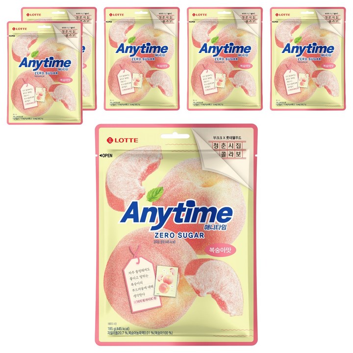 롯데웰푸드 애니타임 복숭아맛, 6개, 185g