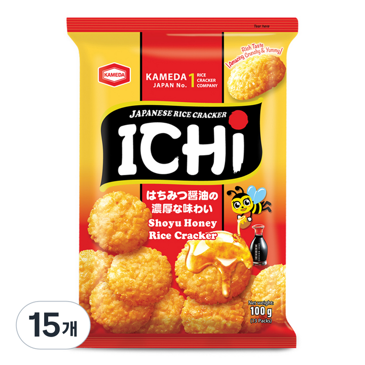 카메다 이치 쌀과자 소유허니, 100g, 15개
