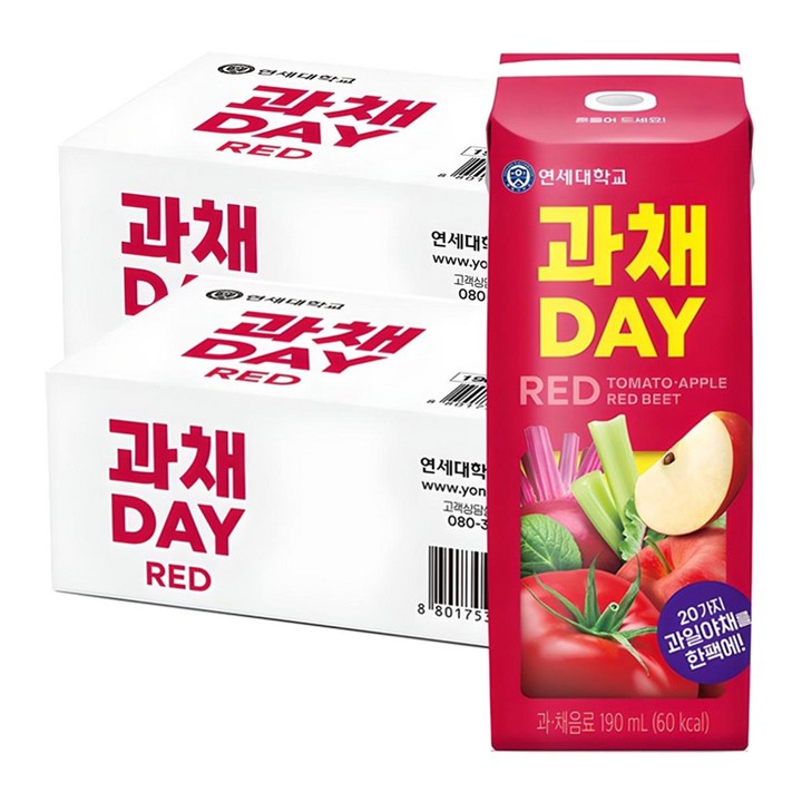 연세유업 과채데이 음료 레드, 190ml, 48개