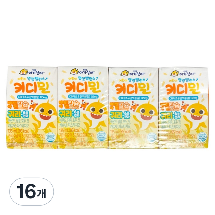 태양생활건강 핑크퐁 키디밀 귀리 성장 밸런스 음료, 135ml, 16개