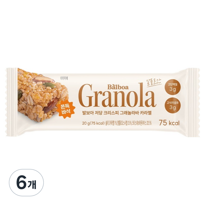 발보아 저당 크리스피 그래놀라바 카라멜, 6개, 20g