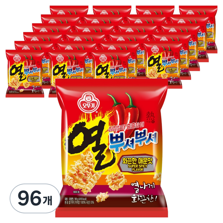 오뚜기 열 뿌셔뿌셔 라면과자 화끈한 매운맛, 96개, 90g