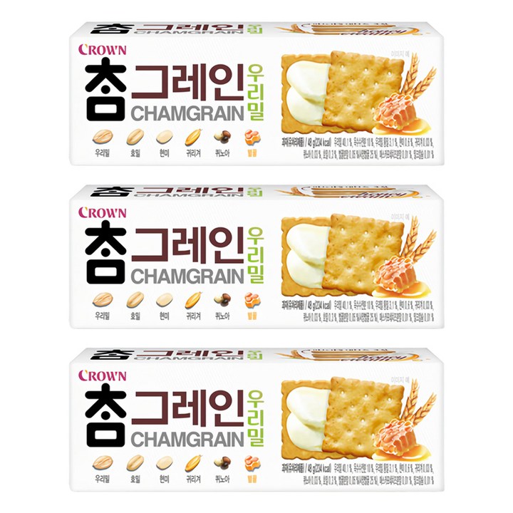 크라운 참그레인 우리밀 과자, 48g, 3개