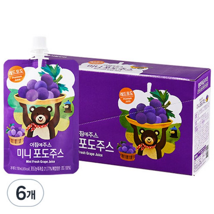 아침에주스 서울우유 미니 포도 주스, 1L, 6개