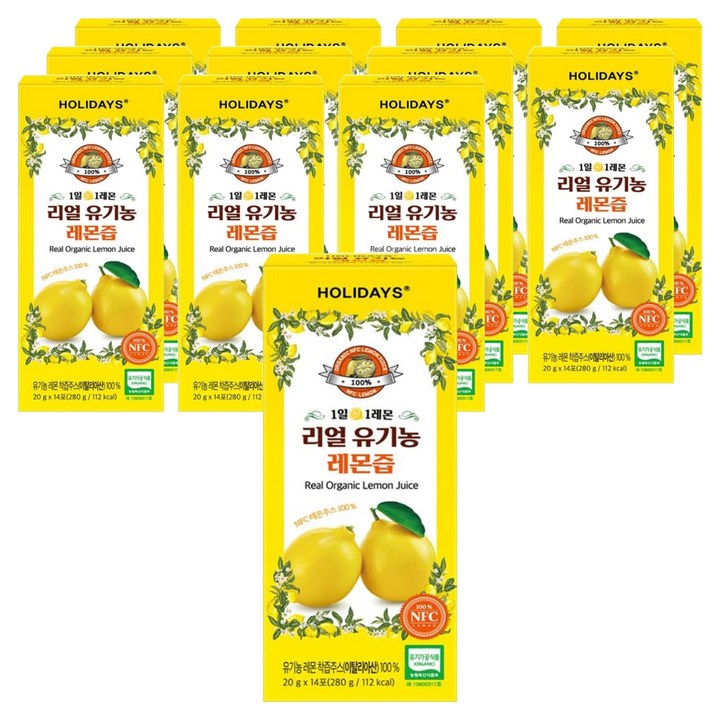 홀리데이즈 NFC 착즙 100% 리얼 유기농 레몬즙 14포, 280g, 12개