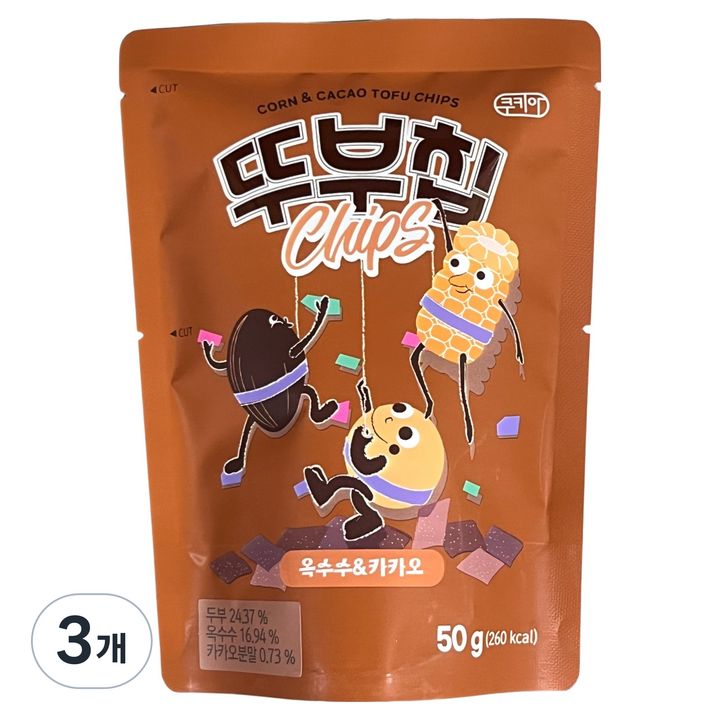 뚜부칩 옥수수 카카오, 50g, 3개