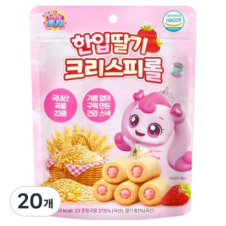 리더스인팜 캐치티니핑 프린세스 한입 딸기 크리스피롤, 딸기맛, 40g, 20개