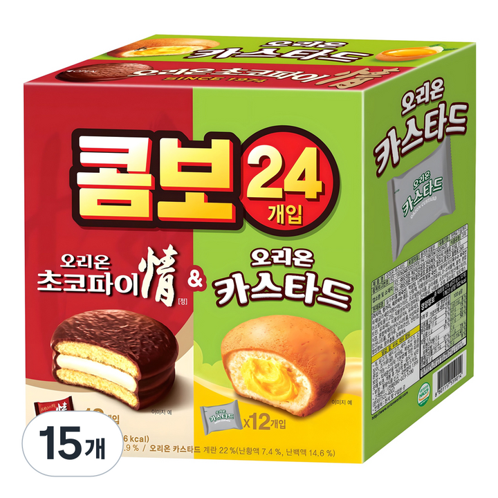 오리온 콤보 초코파이 정 12p + 카스타드 12p, 744g, 15개