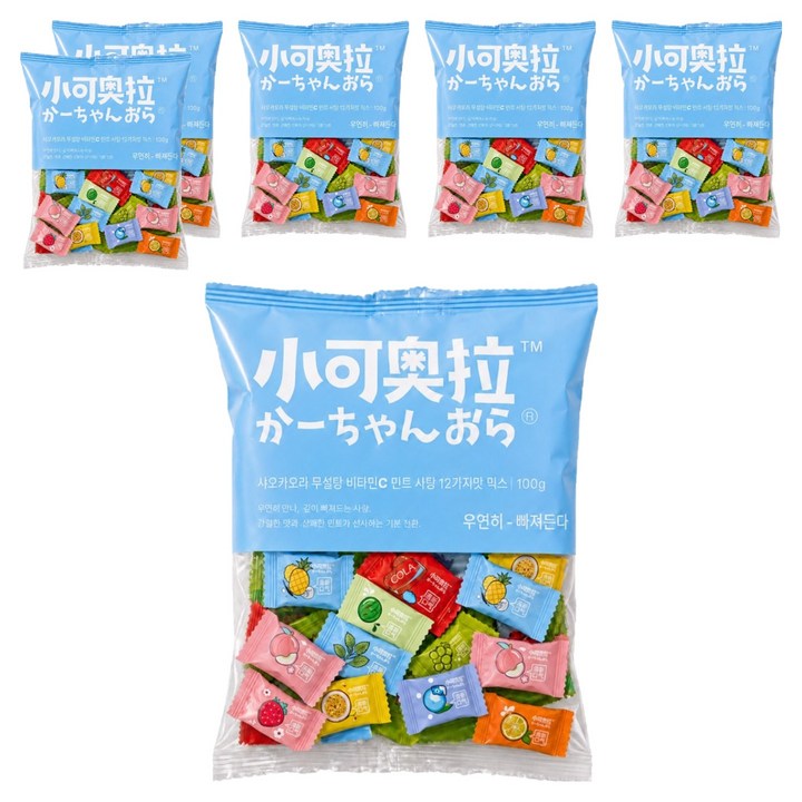 샤오커오라 민트향 비타민C 과일 12종 믹스 무설탕 사탕 캔디, 100g, 6개