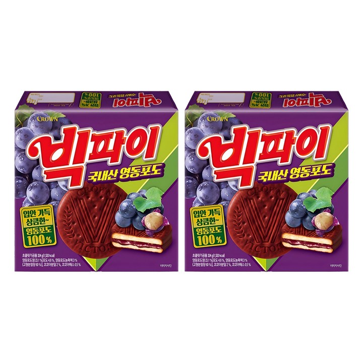 크라운 빅파이 영동포도 과자, 324g, 2개