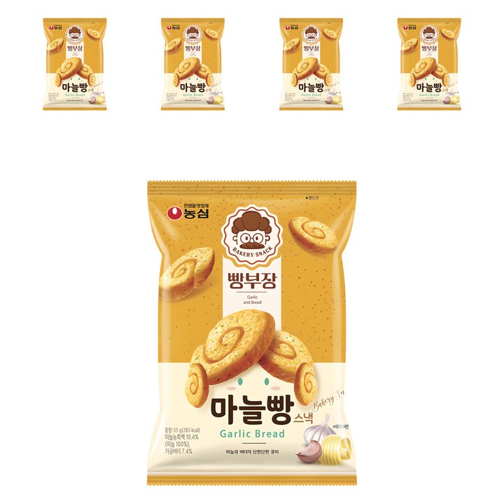 농심 빵부장 마늘빵, 55g, 5개