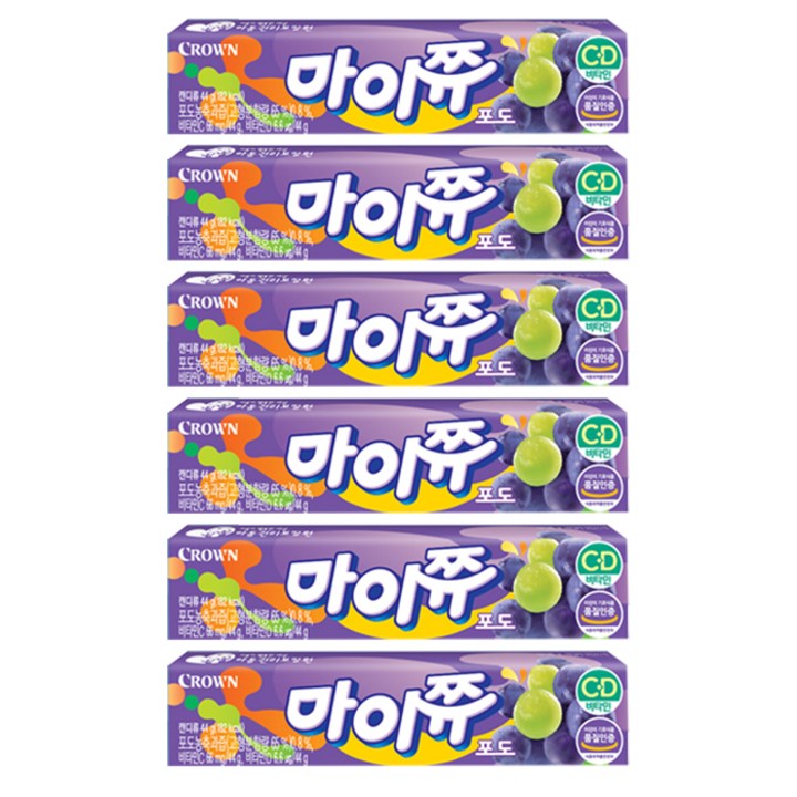 크라운 마이쮸 포도, 44g, 6개