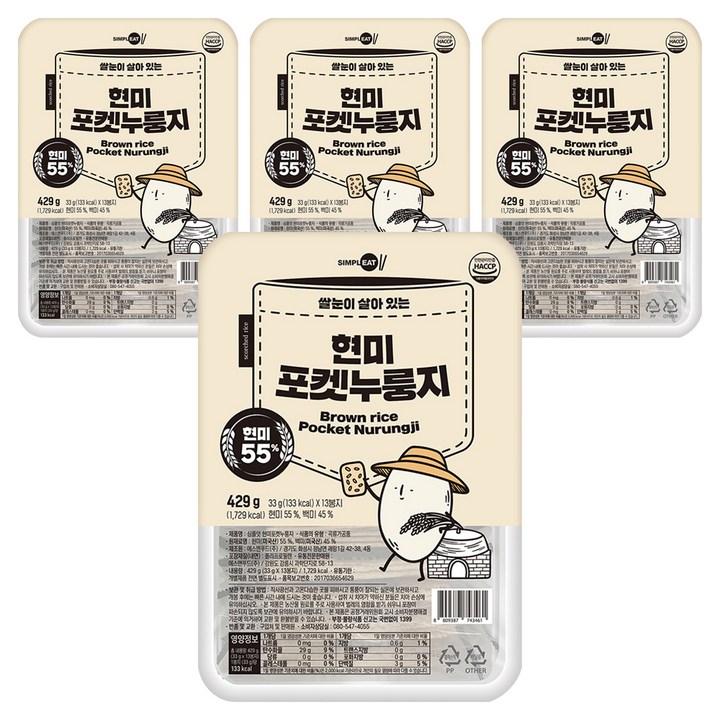 심플잇 현미포켓누룽지, 429g, 4개