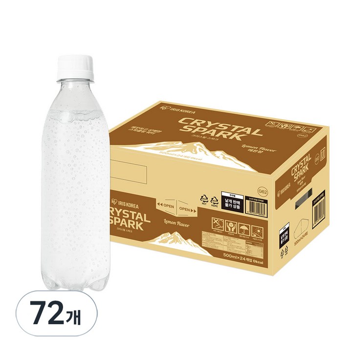 아이리스 크리스탈 스파크 탄산음료 레몬향 무라벨, 72개, 500ml