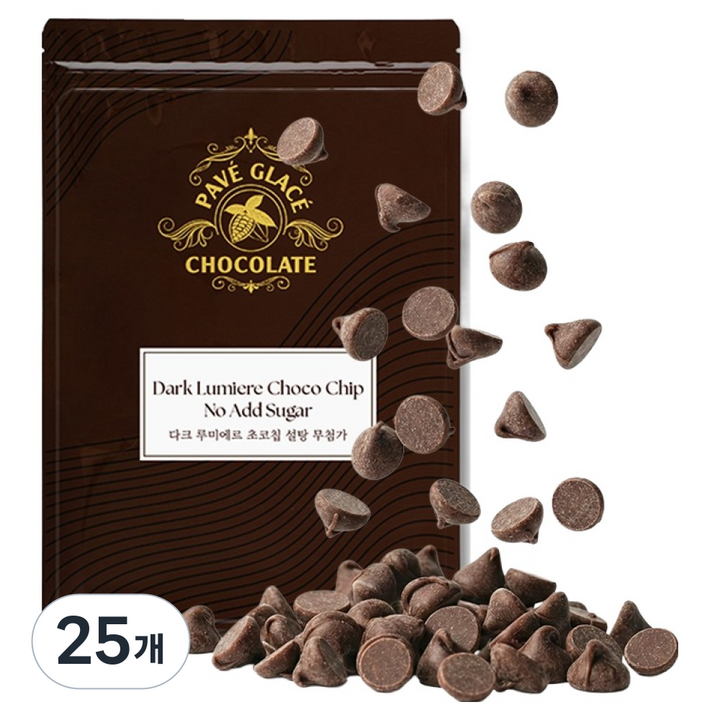 파베글라스 설탕무첨가 다크 루미에르 초코칩, 100g, 25개