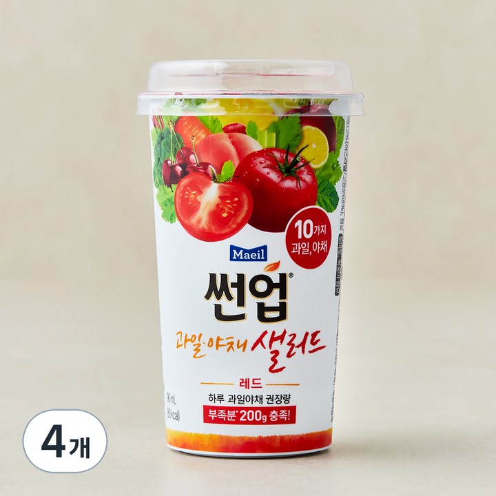 썬업 과일야채 샐러드주스 레드, 190ml, 4개
