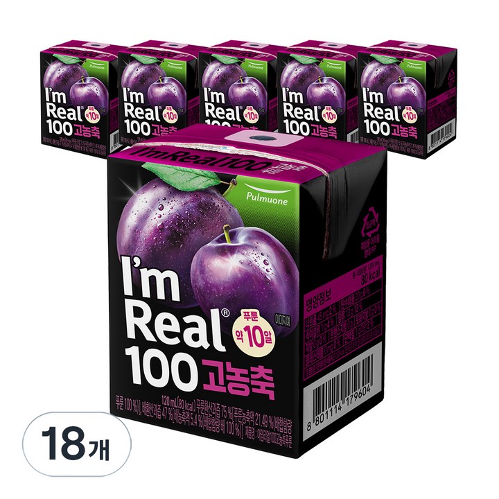 풀무원 아임리얼 100 고농축 푸룬, 120ml, 18개