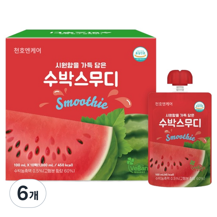 천호엔케어 시원함을 담은 수박스무디, 1L, 6개