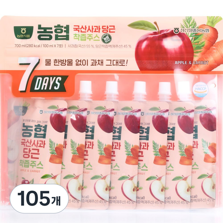 농협 국산 사과 당근 착즙주스, 100ml, 105개