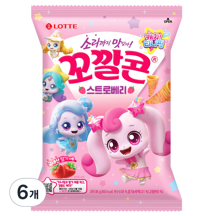 꼬깔콘 캐치티니핑 스트로베리 랜덤발송, 6개, 86g