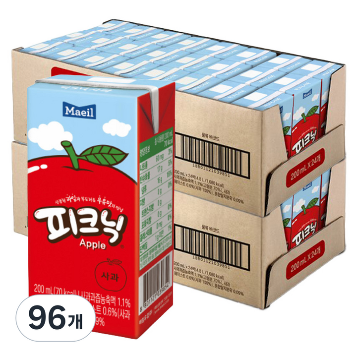 피크닉 사과맛, 200ml, 96개