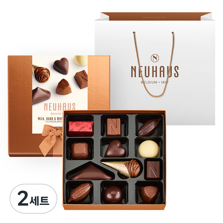 노이하우스 밀크 다크 & 화이트 컬렉션 초콜릿 12p + 쇼핑백 세트, 141g, 2세트