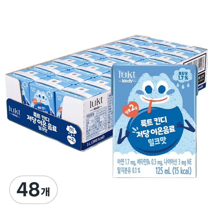 룩트킨디 저당 이온음료 밀크맛, 48개, 125ml