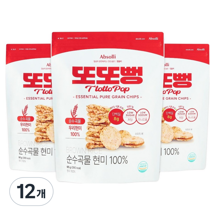 앱솔리 또또뻥 현미 저당 곡물칩, 12개, 95g