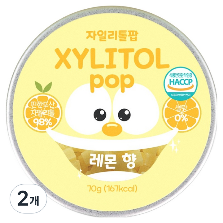 자일리톨팝 틴케이스 레몬 캔디, 70g, 2개