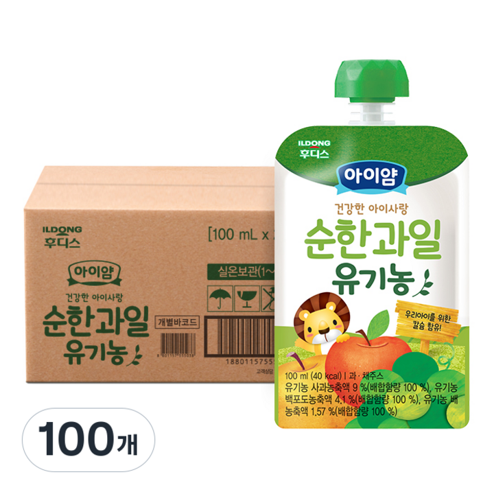 아이얌 건강한 아이사랑 순한 과일 유기농 주스, 100ml, 100개