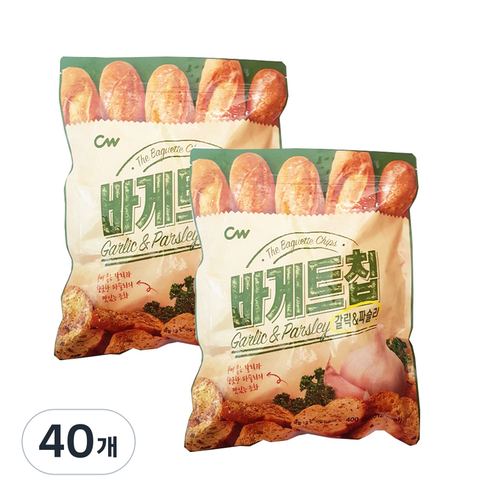 청우식품 바게트칩 갈릭&파슬리, 400g, 40개