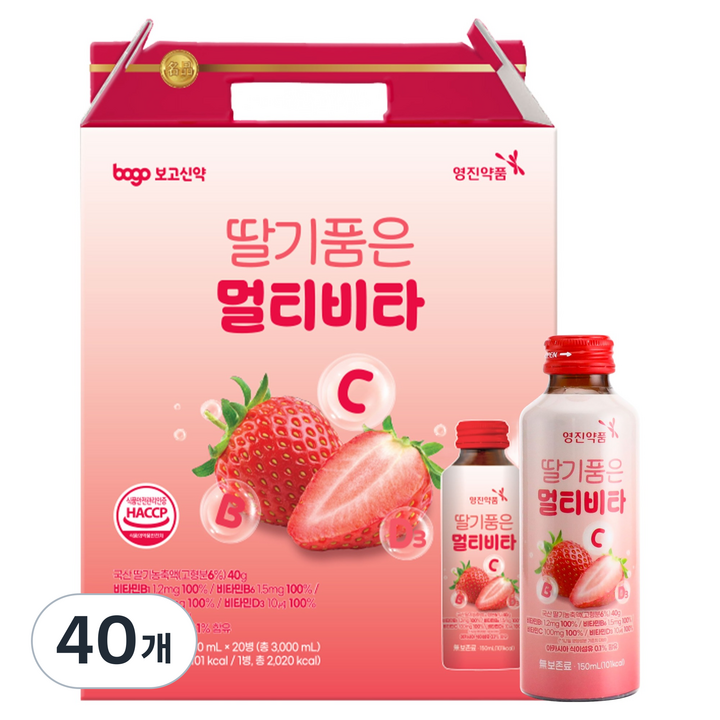 영진약품 딸기품은 멀티비타 드링크 음료, 40개, 150ml
