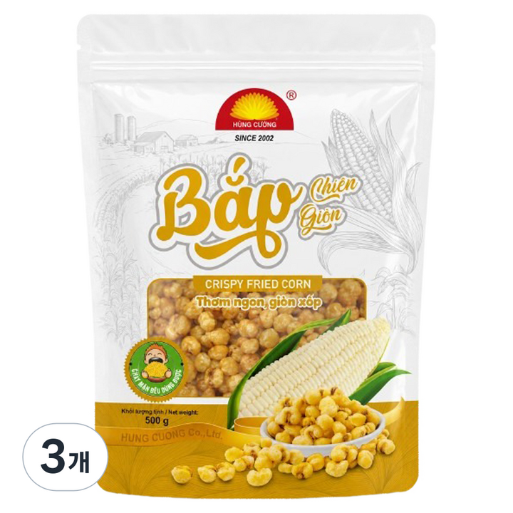 홍쿠옹 밥찌엔 바삭 튀긴 옥수수 스낵 과자, 500g, 3개