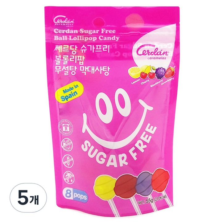 카라멜세르단 슈가프리 볼롤리팝 무설탕 막대사탕 8p, 55g, 5개