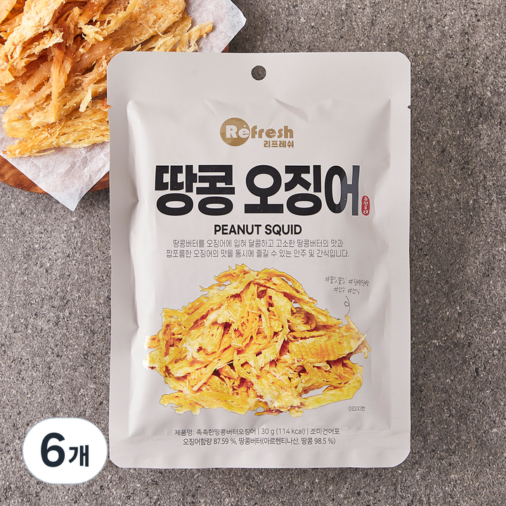 리프레쉬 촉촉한 땅콩 버터 오징어, 30g, 6개
