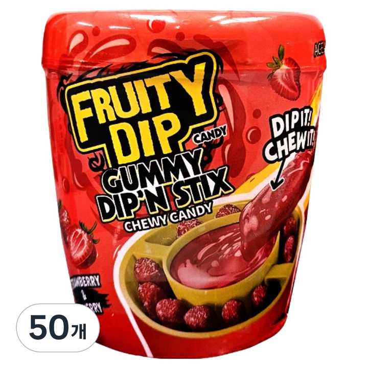 후루티딥젤리 딥앤 스틱캔디 체리향 딸기향, 96g, 50개