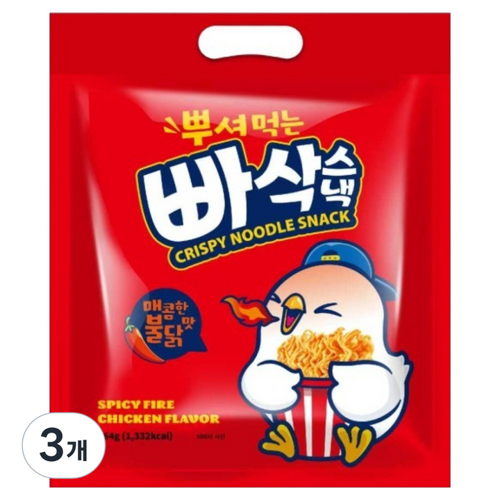 뿌셔먹는 빠삭스낵 매콤한 불닭맛, 264g, 3개