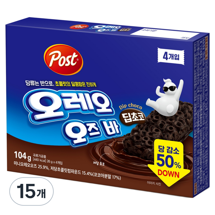포스트 오레오 오즈 바 딥초코 4p, 104g, 15개