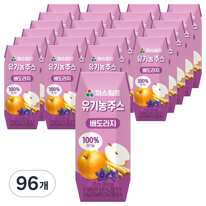 파스퇴르 유기농 주스 배도라지, 125ml, 96개