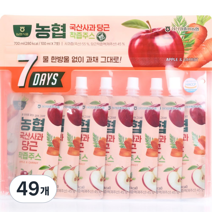 농협 국산 사과 당근 착즙주스, 100ml, 49개