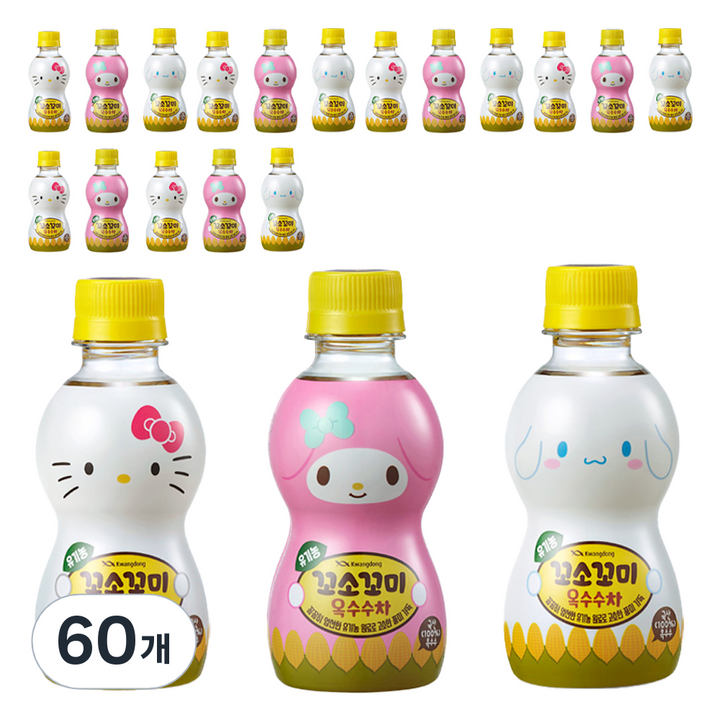 꼬소꼬미 유기농 옥수수차 캐릭터 랜덤발송, 200ml, 60개