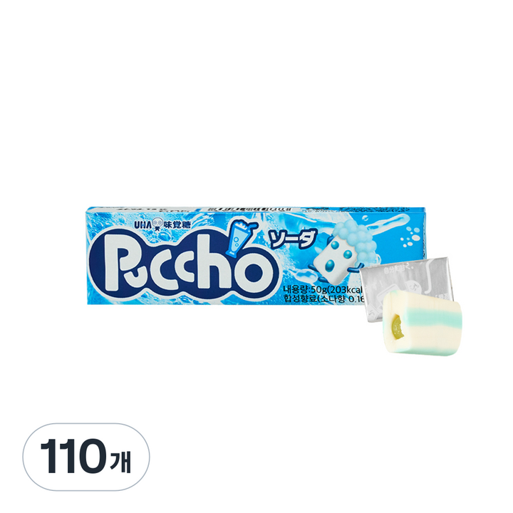 UHA 미카쿠도 푸쵸 스틱캔디 소다맛, 50g, 110개