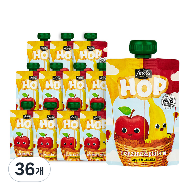 아넬라 HOP 생과일 짜먹는 외출용 유아 퓨레 간식, 100g, 36개, 바나나