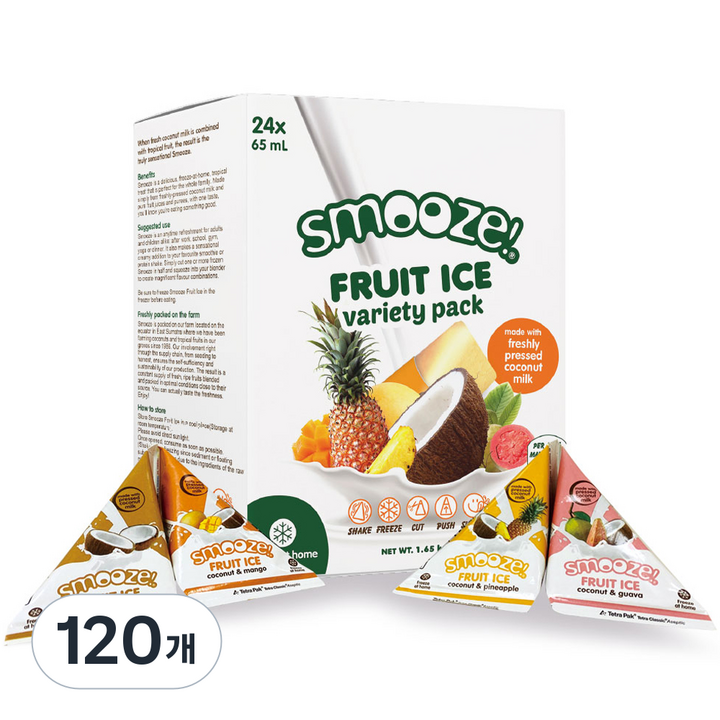 스무즈 후룻 아이스 버라이어티 팩 코코넛 망고 65ml x 8p + 코코넛 핑크구아바 65ml x 5p + 코코넛 파인애플 65ml x 5p + 심플리 코코넛 65ml x 6p 세트, 120개